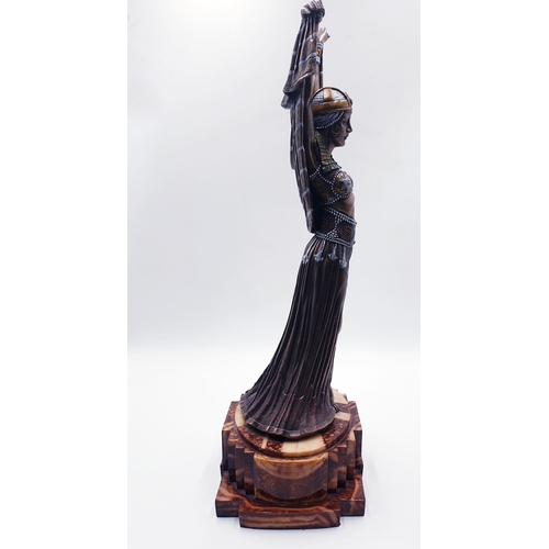 85 - COLD CAST BRONZE Extra Large 42cm ART DECO FIGURINE 'SALOME' MOUNTED ON A 10cm x 24cm MARBLE PLINTH.... 