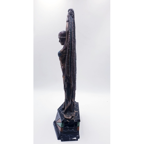 86 - COLD CAST BRONZE Extra Large 44cm ART DECO FIGURINE MOUNTED ON A 24cm x 8cm MARBLE BASE Signed .
(Pl... 