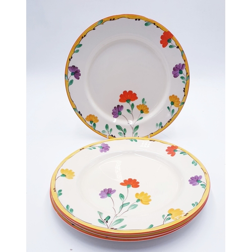 126 - CROWN DUCAL CHINA Large 22cm Dia (Hand Painted) DINNER PLATES (4) IN A FLORAL DESIGN c1930s