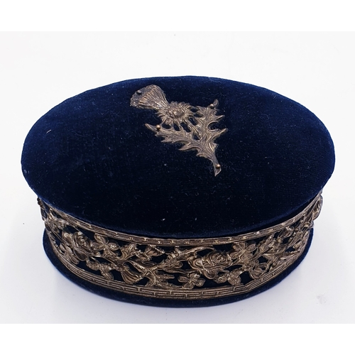 134 - VELVETEEN EMBOSSED THISTLE DESIGN LIDDED BOX