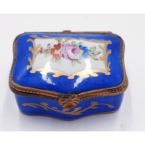 138 - LIMOGES FRENCH BLUE ENAMEL 6cm x 4cm LIDDED BOX