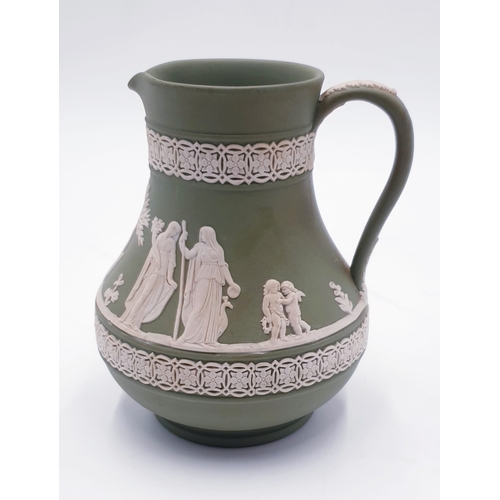 213 - WEDGWOOD GREEN JASPER WARE 13cm JUG