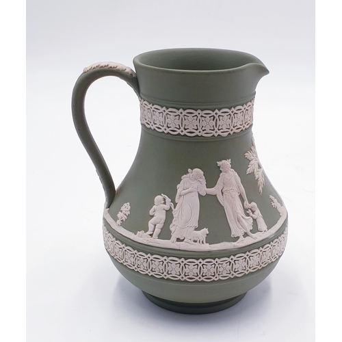 213 - WEDGWOOD GREEN JASPER WARE 13cm JUG