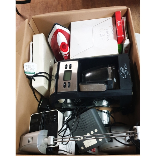 538 - BOX OF ELECTRICAL ITEMS Inc COFFEE MACHINE, RADIO ALARM CLOCKS ,Etc.
(Bought Has Seen. Please Note T... 