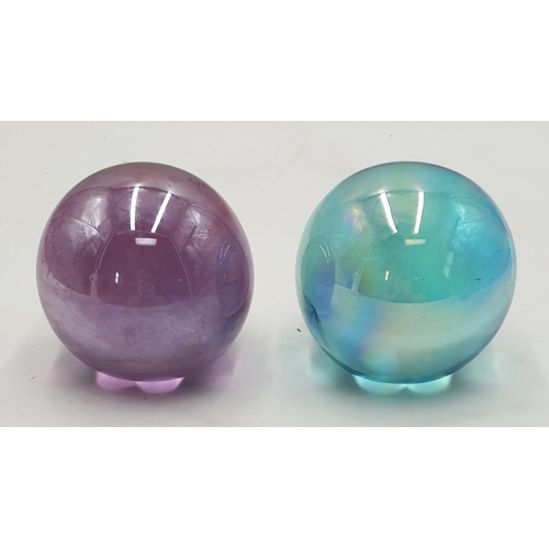 760 - BLUE And PINK LUSTRE WARE PAPERWEIGHTS (2)