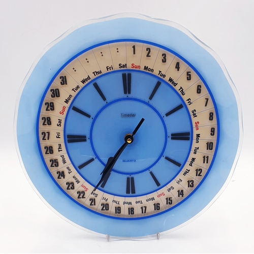 798 - GLASS Extra Large 32cm Dia QUARTZ TIME/DAY PLATE CLOCK  (Old)