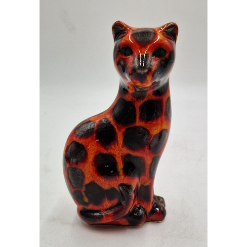 489 - ANITA HARRIS ART POTTERY 17cm MODEL OF SERENE THE CAT IN THE HOT COALS DESIGN (Green Eyes) Signed In... 