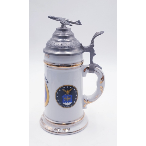 17 - CERAMIC ROYAL AIR FORCE BEER STEIN With PEWTER TOP And AREOPLANE FINIAL