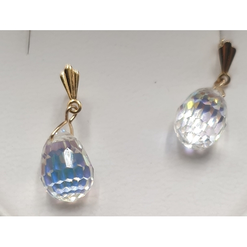 36 - GOLD (375) / CRYSTAL DROP EARRINGS (Boxed)