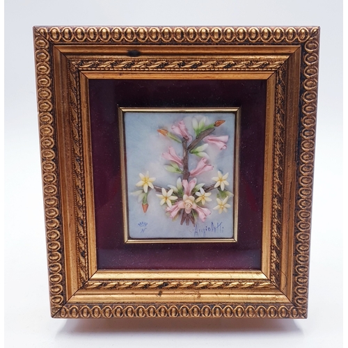 47 - CAPO DIE MONTE FLOWER PLAQUE MOUNTED IN A WOODEN Large 16cm x 17cm FRAME