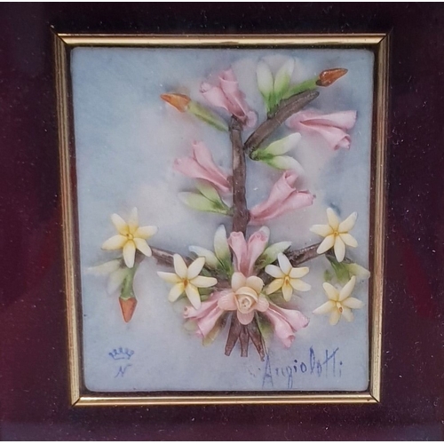 47 - CAPO DIE MONTE FLOWER PLAQUE MOUNTED IN A WOODEN Large 16cm x 17cm FRAME