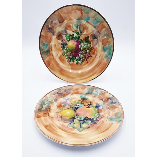 142 - HOSE STREET POTTERY Large 27cm Dia (Hand Painted) PLATES (2) DECORATED WITH FRUIT By M & A Bloor