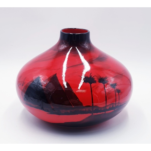 150 - KEVIN FRANCIS/PEGGY DAVIES STUDIO'S Large 20cm x 25cm FLAMBE SQUAT VASE FROM THE RUBY FUSIONS SERIES