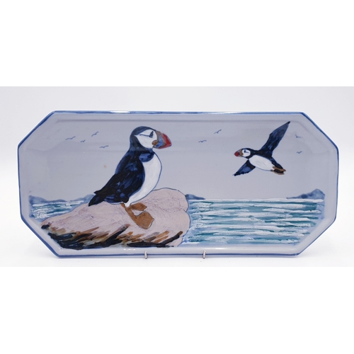 158 - HIGHLAND STONEWARE Extra Large 43cm x 20cm RECTANGULAR PLAQUE With PUFFIN DESIGN