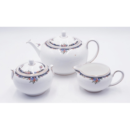 163 - WEDGWOOD CHINA COFFEE POT, TEAPOT, CREAMER & SUGAR IN THE OSBOURNE DESIGN