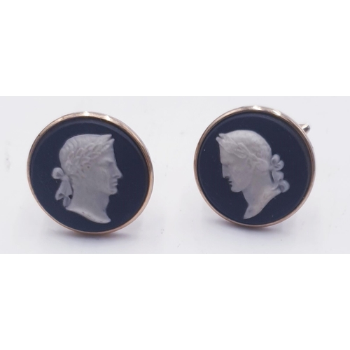 167 - WEDGWOOD BLACK JASPERWARE CUFFLINKS