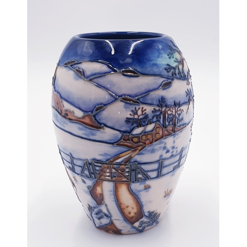 172 - MOORCROFT 13cm VASE IN THE WOODSIDE FARM DESIGN c2000 By Designer Anji Davenport
(In 2000 Anji Daven... 