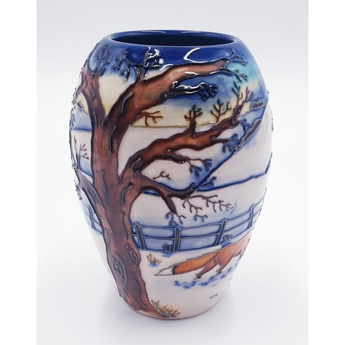 172 - MOORCROFT 13cm VASE IN THE WOODSIDE FARM DESIGN c2000 By Designer Anji Davenport
(In 2000 Anji Daven... 