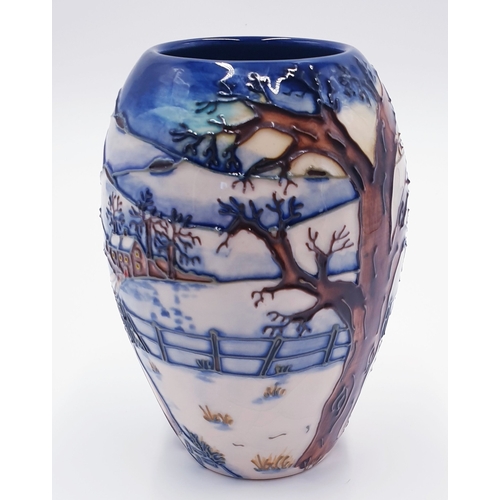 172 - MOORCROFT 13cm VASE IN THE WOODSIDE FARM DESIGN c2000 By Designer Anji Davenport
(In 2000 Anji Daven... 