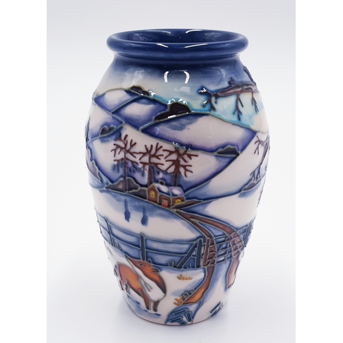 173 - MOORCROFT 10cm VASE IN THE WOODSIDE FARM DESIGN c2000 By Designer Anji Davenport
(In 2000 Anji Daven... 