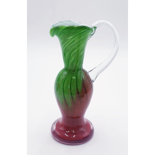 563 - MTARFA Large 16cm GLASS JUG TOGETHER WITH PINK FROSTED GLASS 17cm VASES (2)