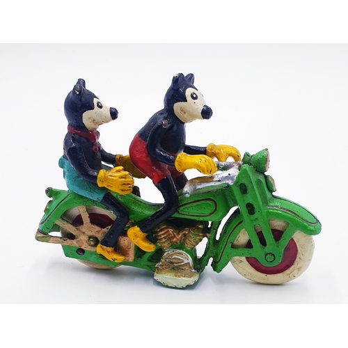 571 - CAST IRON 15cm MODEL OF MICKEY MOUSE ON HIS MOTORCYCLE