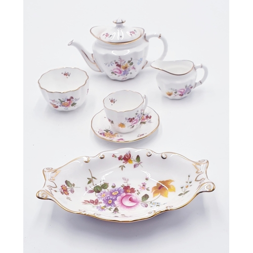 575 - ROYAL CROWN DERBY CHINA Miniature TEASET Plus TRAY IN THE DERBY POSIES DESIGN