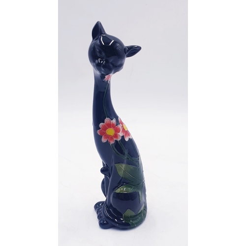 638 - CERAMIC Large 23cm TUBELINED MODEL OF A CAT