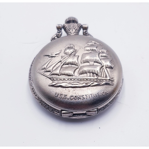 663 - WHITE METAL CASED LOUIS JOURDAN POCKET WATCH (Found To Be Working When Photographed)