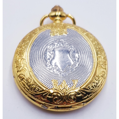 665 - WHITE METAL / ENAMEL FULL HUNTER POCKET WATCH (Found To Be Working When Photographed)