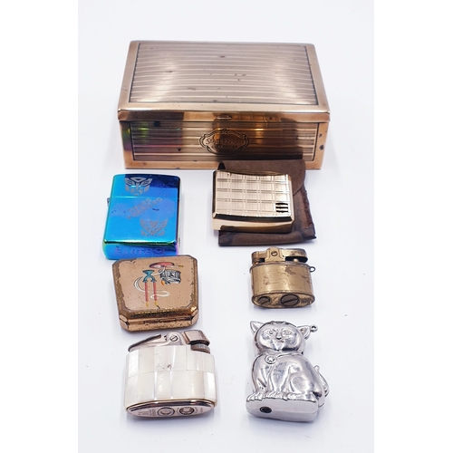 700 - BRASS STATE EXPRESS CIGARETTE CASE/BOX (Old) Plus FOUR LIGHTERS To Include COLIBRI,RONSON,Etc TOGETH... 