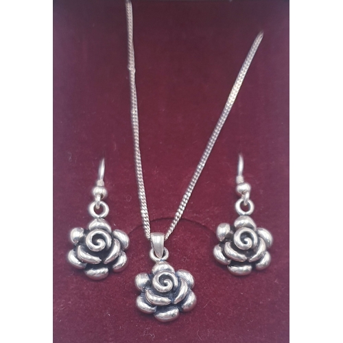 717 - SILVER (925) FLOWER NECKLACE & EARRINGS (Boxed)