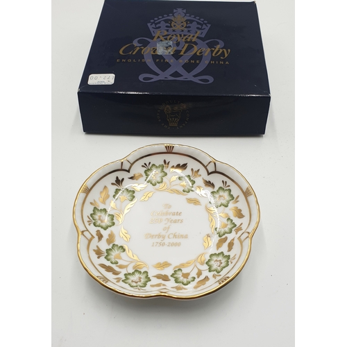 783 - ROYAL CROWN DERBY CHINA TRINKET DISH IN THE GREEN DERBY PANEL DESIGN  (Original Box)