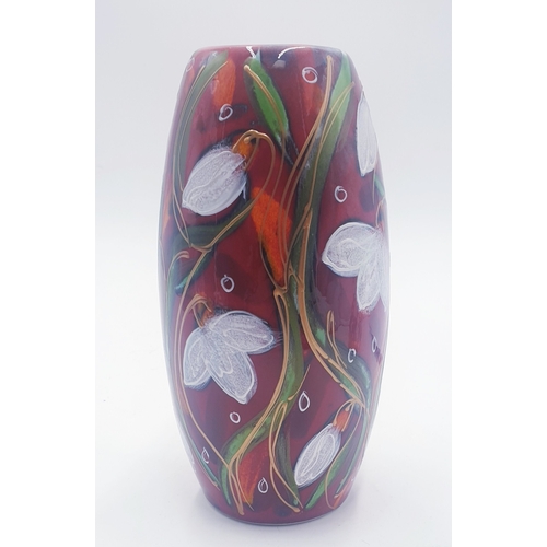 105 - ANITA HARRIS ART POTTERY Large 17cm SKITTLE VASE IN THE RUBY SNOWDROP DESIGN Signed In Gold By Anita... 