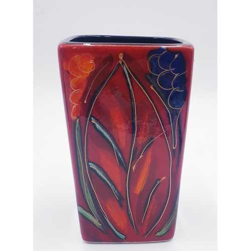 205 - ANITA HARRIS ART POTTERY 12cm x 8cm TREE FROG ON A High 14.5cm SQUARE VASE (Signed In Gold By Anita ... 