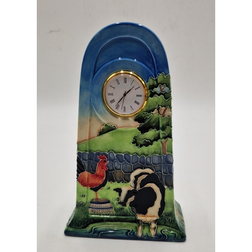 17 - OLD TUPTON WARE TUBELINED 18.5cm x 11cm MANTLE CLOCK IN THE FARMYARD DESIGN By Ex Moorcroft Designer... 