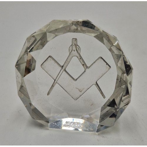 34 - MASONIC GLASS 7cm PAPERWEIGHT