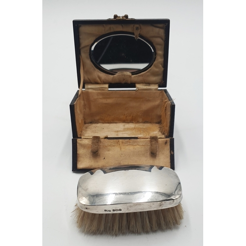 38 - SILVER (Hallmarked 1927) SILVER CLOTHES BRUSH (Original Mirrored Box/Case)