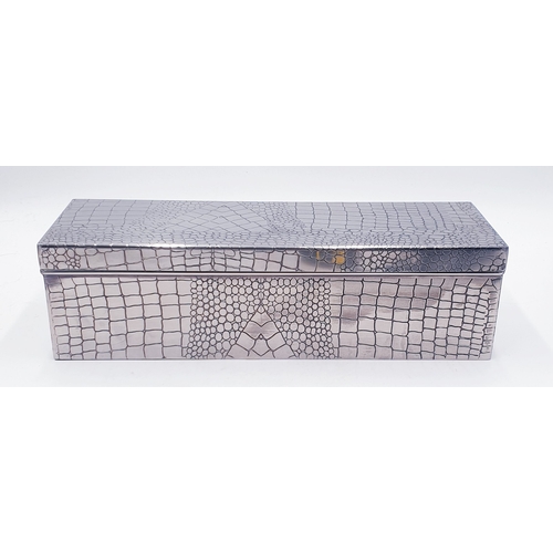 66 - WHITE METAL /SILVER PLATED 38cm x 13cm SNAKE SKIN DESIGN Large BOX