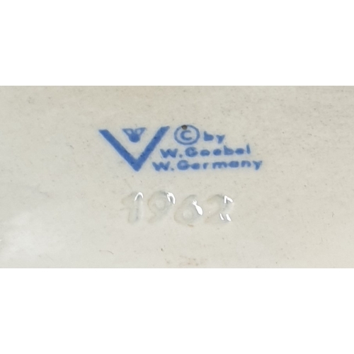 124 - GOEBEL PORCELAIN 17cm PLAQUE DEPICTING FOUR OWLS With SWAROVSKI CRYSTAL EYES PERCHED ON A BRANCH