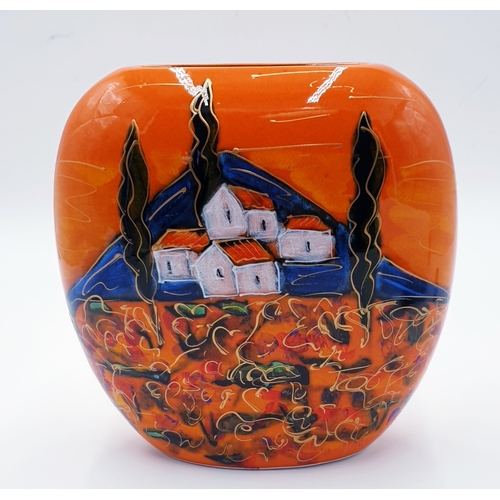 208 - ANITA HARRIS ART POTTERY Large 19cm PURSE VASE IN THE TUSCANY DESIGN (Signed In Gold By Anita Harris... 
