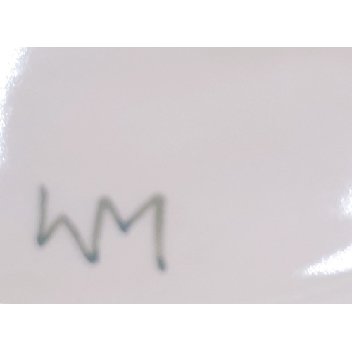 212 - MOORCROFT Extra Large 35cm Dia CHARGER DECORATED WITHE FINCHES ON A BLUE GROUND By Designer Sally Tu... 