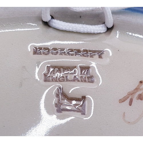 212 - MOORCROFT Extra Large 35cm Dia CHARGER DECORATED WITHE FINCHES ON A BLUE GROUND By Designer Sally Tu... 