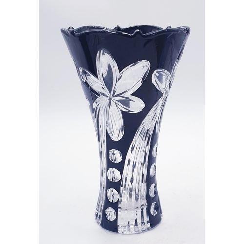 228 - CUT GLASS Large 24cm BLACK/WHITE VASE