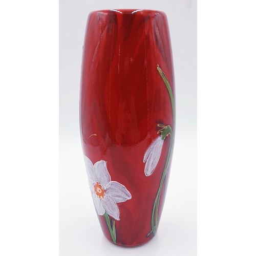 335 - ANITA HARRIS ART POTTERY Large 26cm SKITTLE VASE IN THE WHITE DAFFODIL DESIGN Signed In Gold By Anit... 