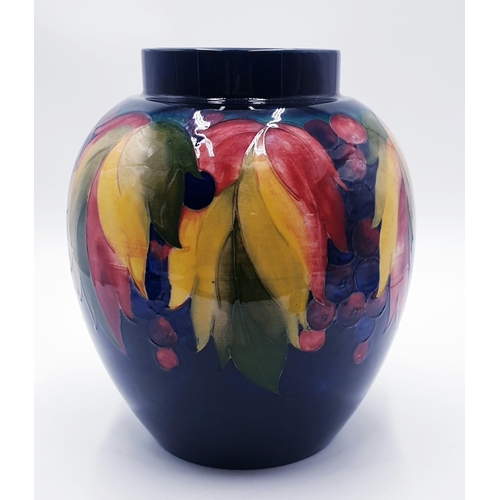 339 - MOORCROFT Extra Large 25cm GINGER JAR IN THE LEAF And BERRY DESIGN ON GREEN GROUND (No Lid) c1920s