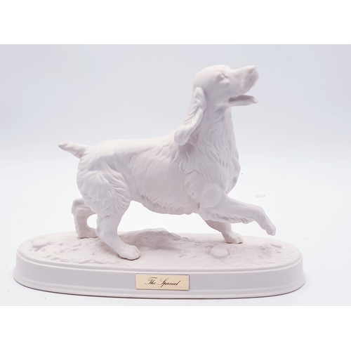 682 - BESWICK Large 28cm  x 21cm MODEL OF A SPANIEL (White Colourway) MOUNTED ON A CERAMIC PLYNTH