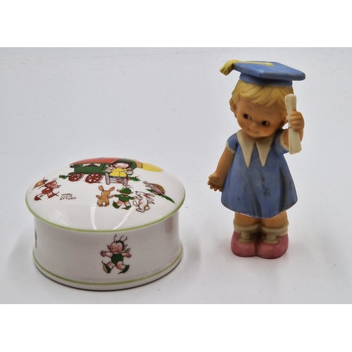 708 - MABEL LUCY ATTWELL NURSERY DESIGN TRINKET BOX TOGETHER WITH A ENESCO 10cm FIGURINE