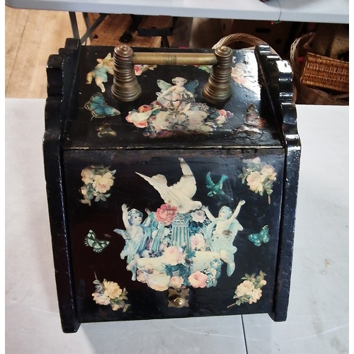 709 - WOODEN (Hand Painted) COAL SCUTTLE