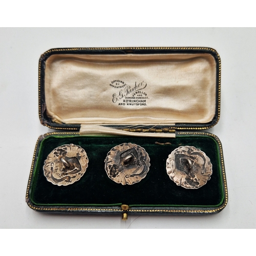 744 - SOLID SILVER ART NOUVEAU (Boxed Set Of Three) LADIES BUTTONS  (Total Weight 8.7 Grams)